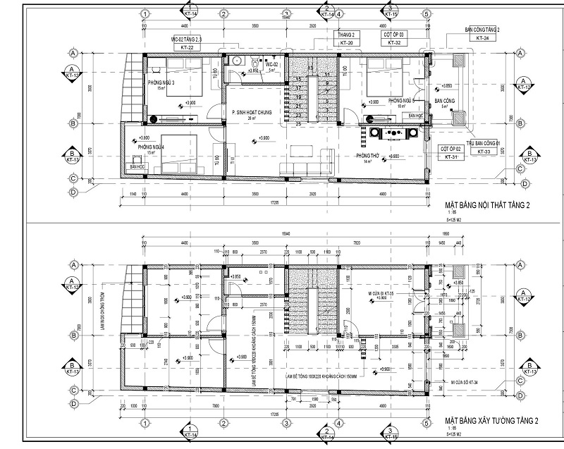 Mặt bằng nội thất tầng 2 đã triển khai chi tiết căn biệt thự mái thái tại Ứng Hoà - Hà Nội với sắp xếp khoa học